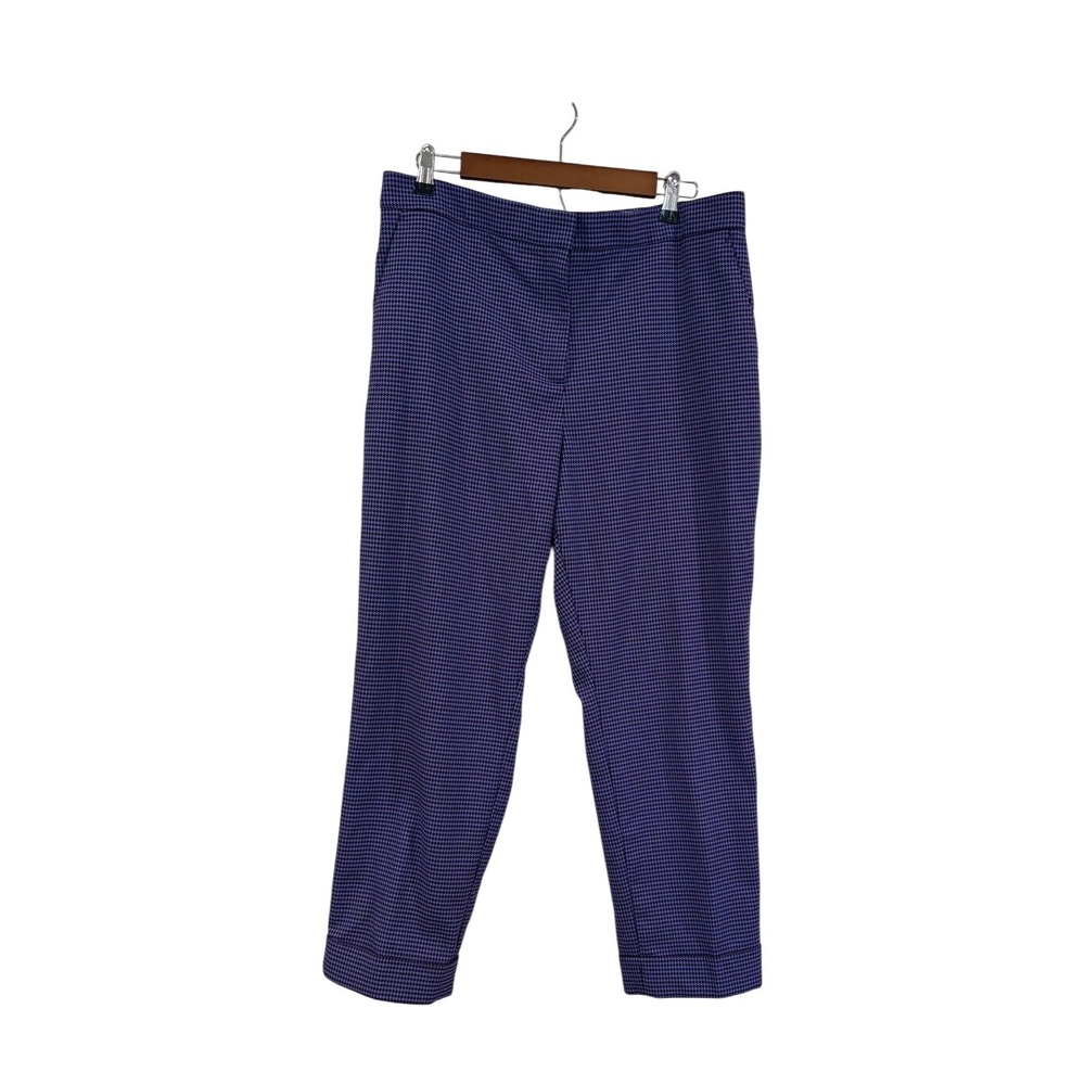 Ann Taylor Ankle Pants Purple Periwinkle Blue Houndstooth Cuffed Trousers - Picture 1 of 6